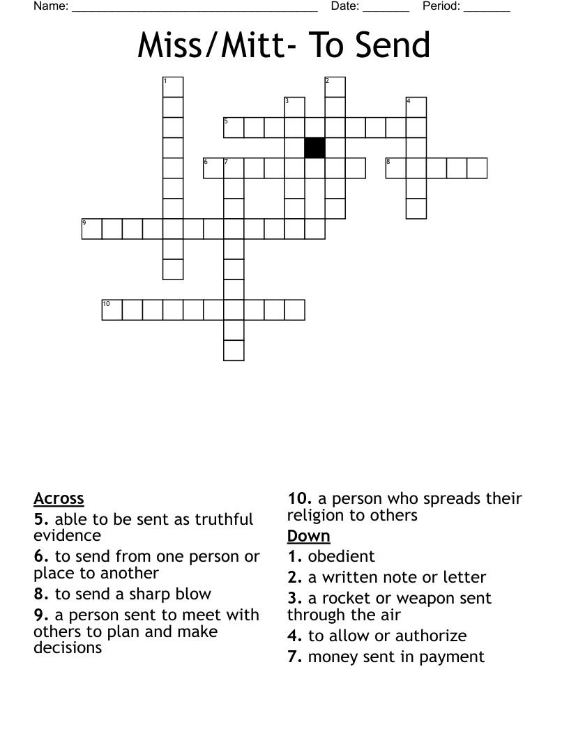 Miss/Mitt- To Send Crossword