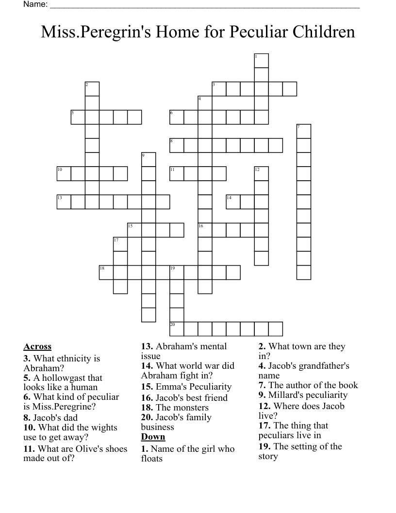 Miss.Peregrin's Home for Peculiar Children Crossword