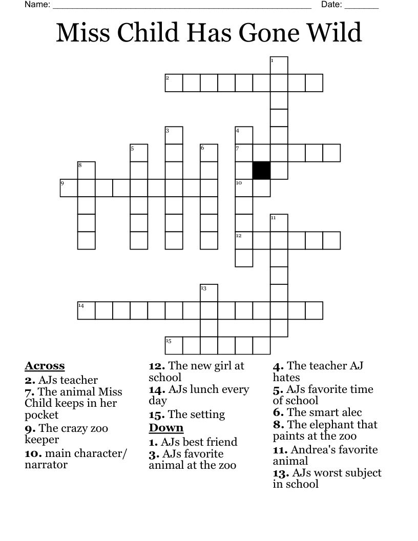 Miss Child Has Gone Wild Crossword