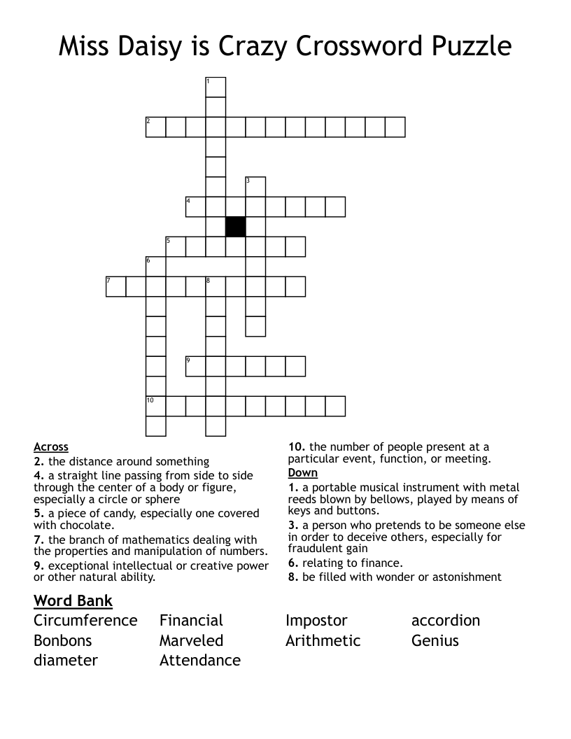 Miss Daisy is Crazy Crossword Puzzle