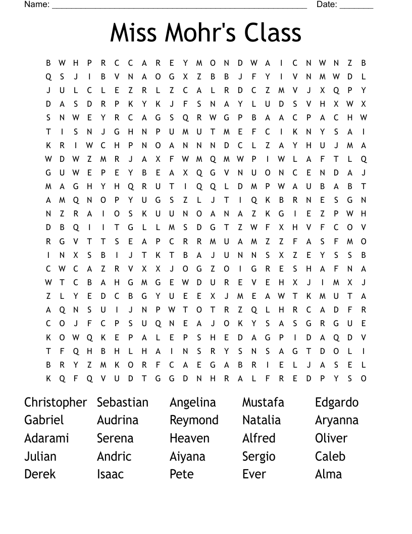 Miss Mohr's Class Word Search