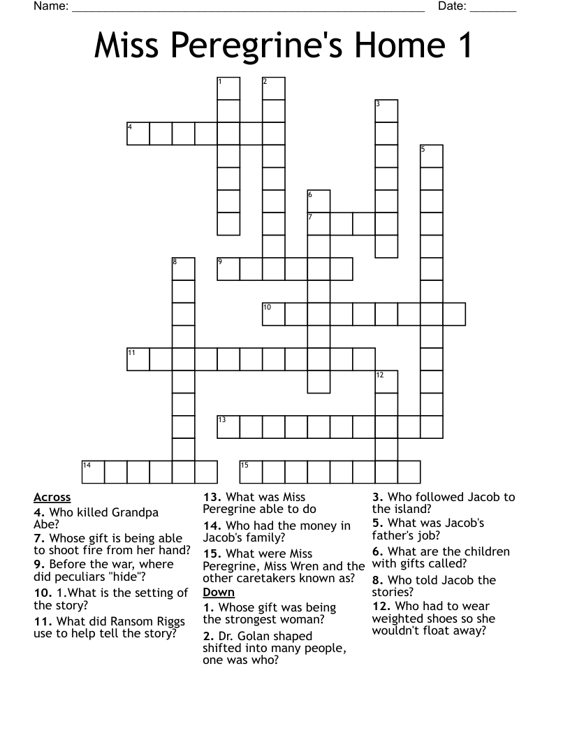 Miss Peregrine's Home 1 Crossword