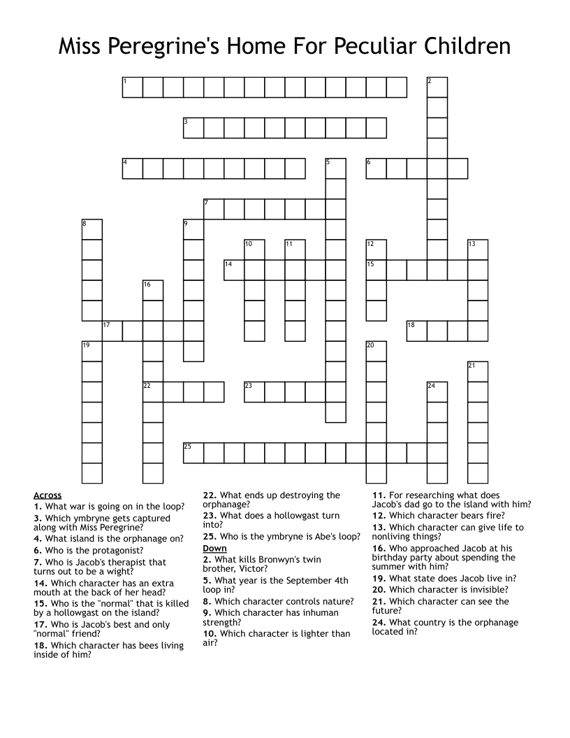 Miss Peregrine's Home For Peculiar Children Crossword