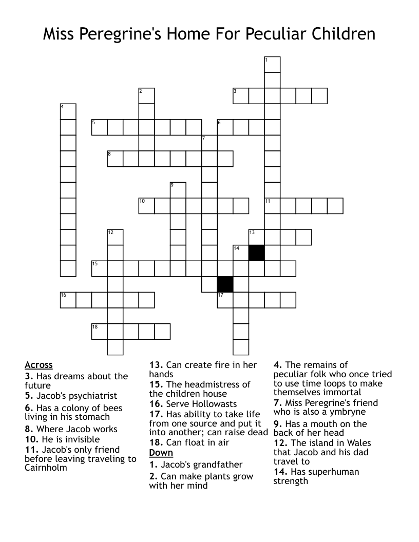 Miss Peregrine's Home For Peculiar Children Crossword