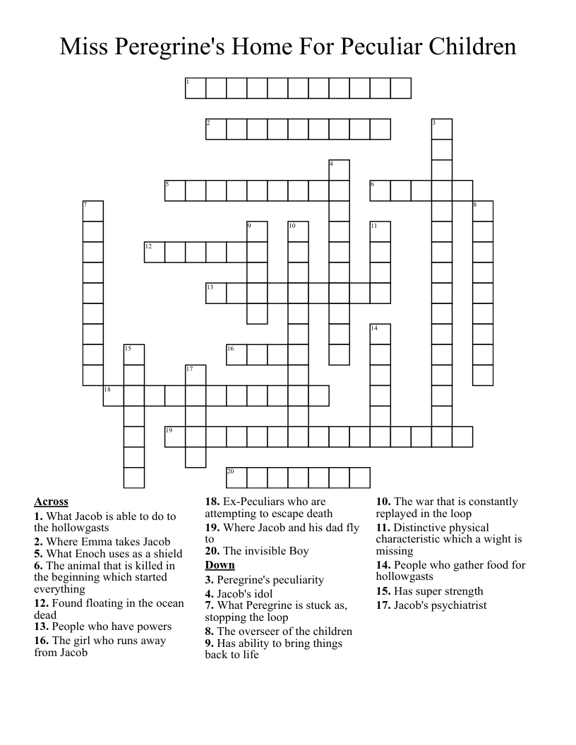 Miss Peregrine's Home For Peculiar Children Crossword