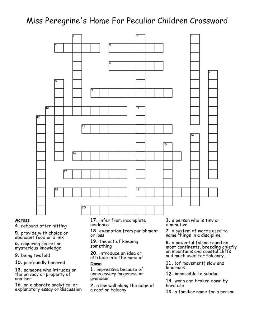 Miss Peregrine's Home For Peculiar Children Crossword