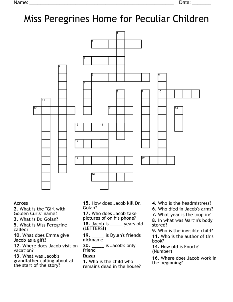 Miss Peregrines Home for Peculiar Children Crossword