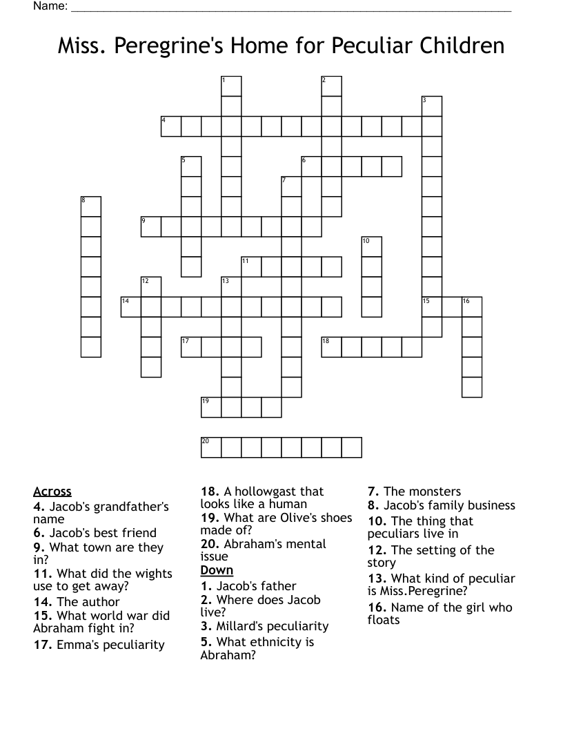 Miss. Peregrine's Home for Peculiar Children Crossword