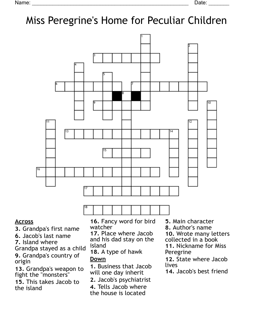 Miss Peregrine's Home for Peculiar Children Crossword