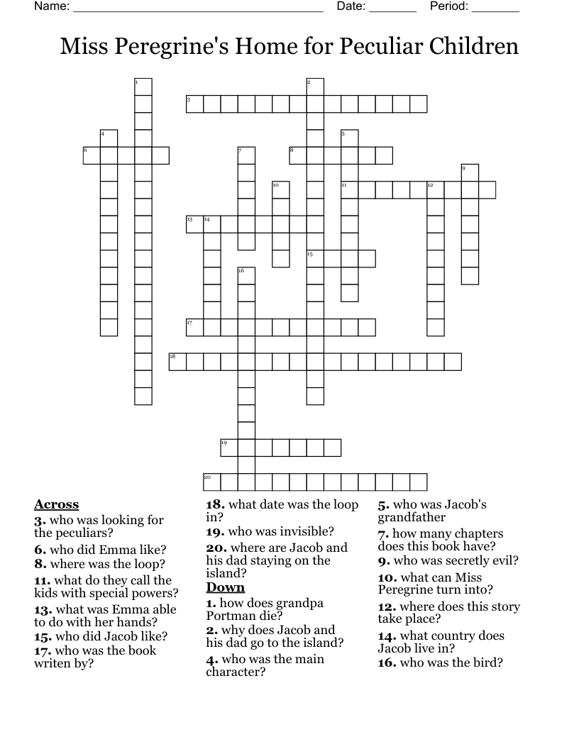 Miss Peregrine's Home for Peculiar Children Crossword