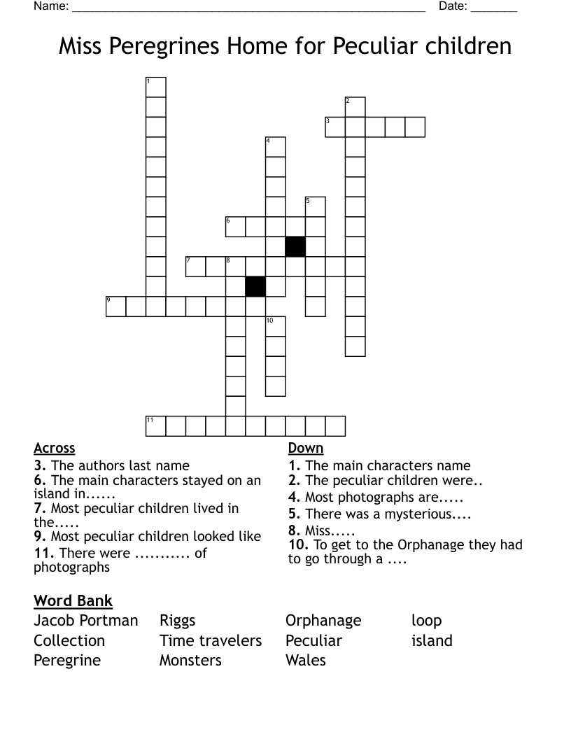 Miss Peregrines Home for Peculiar children Crossword