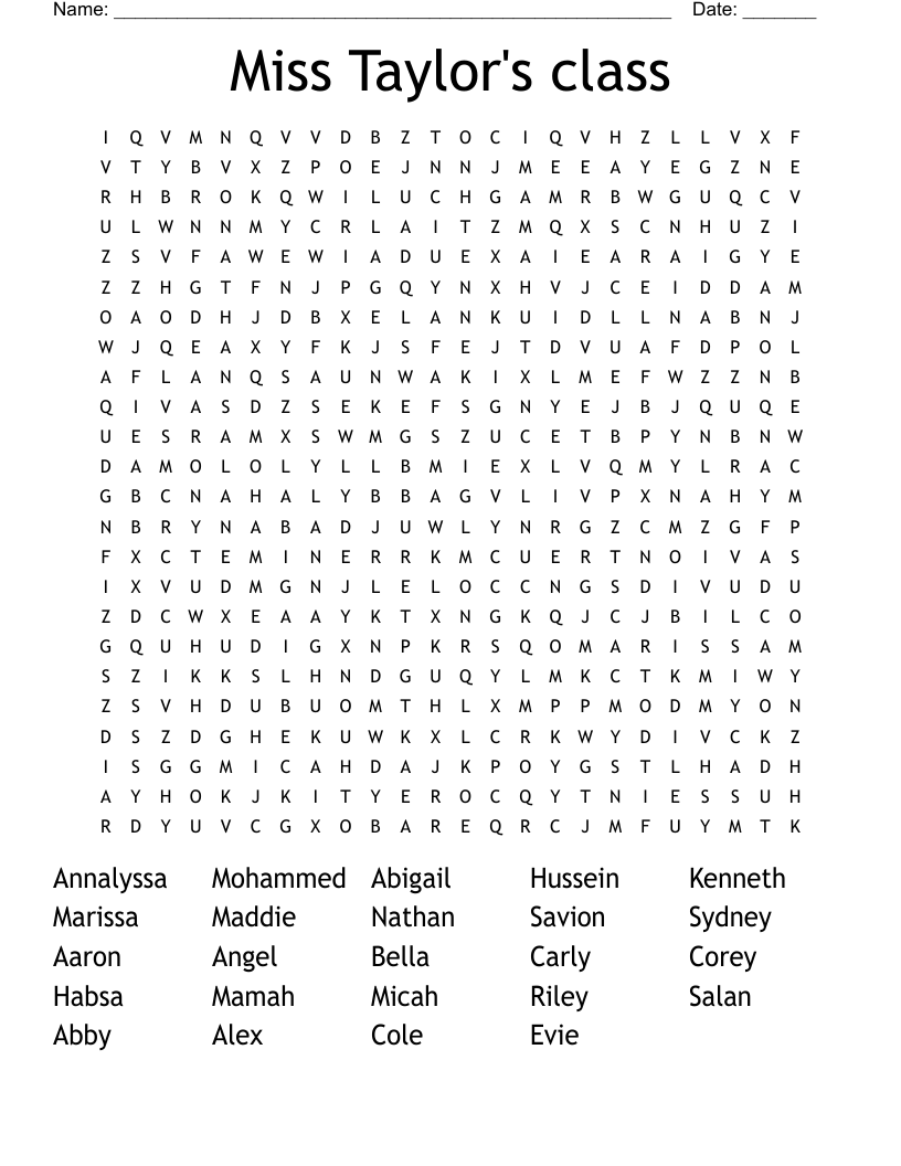 Miss Taylor's class Word Search