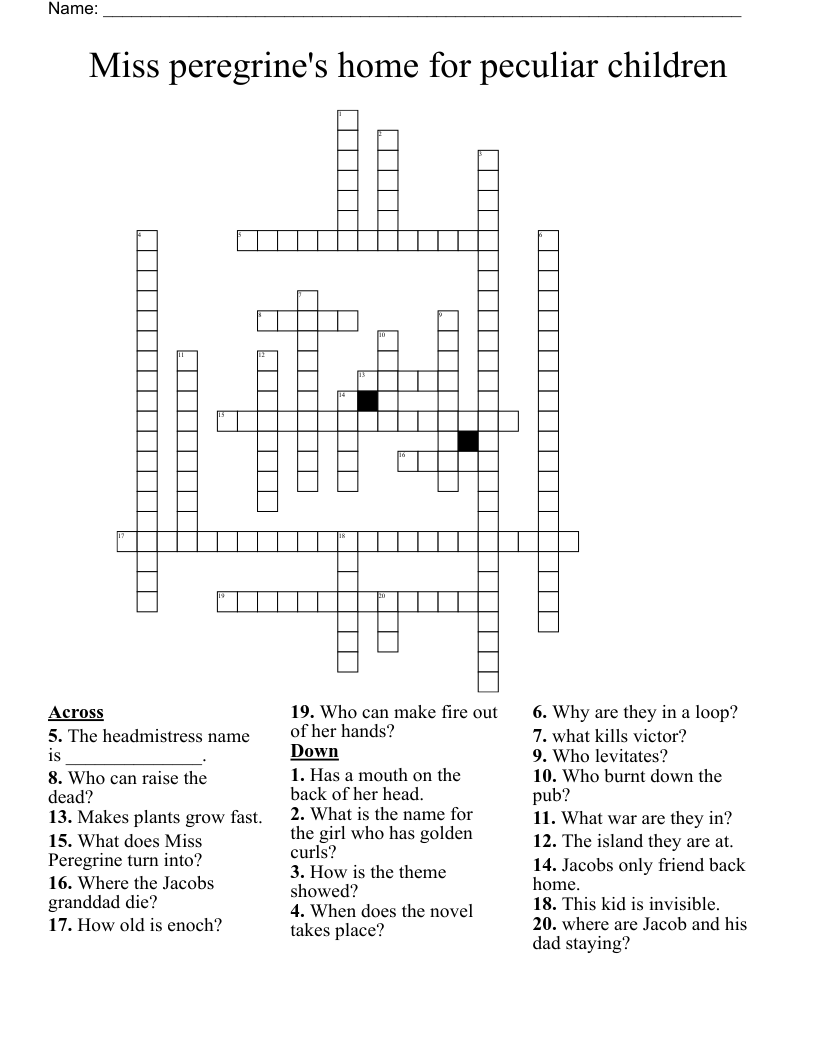Miss  peregrine's home for peculiar children Crossword
