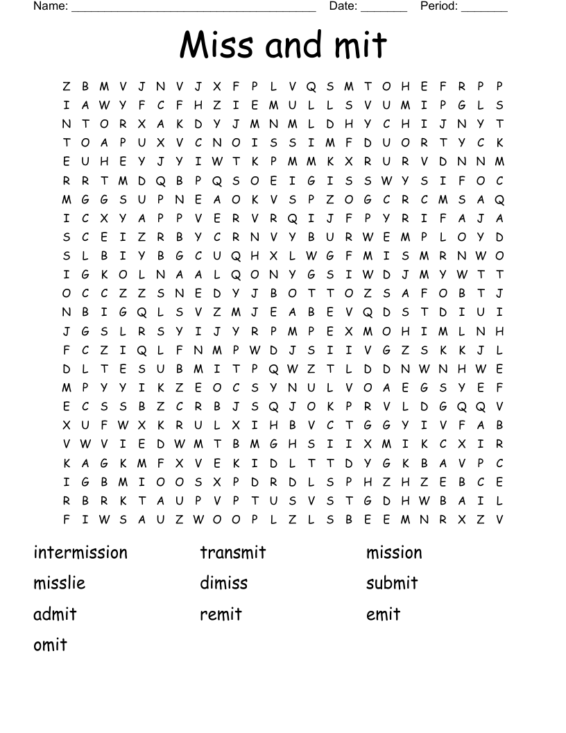 Miss and mit Word Search