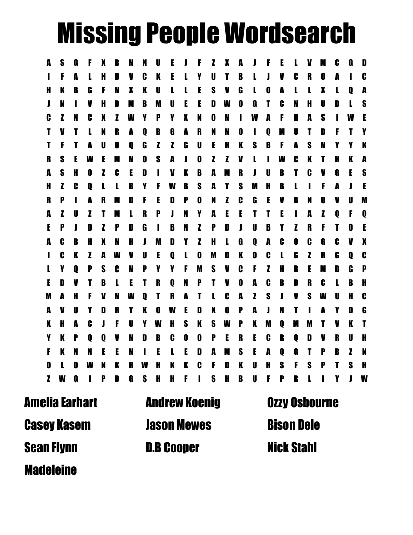 Missing People Wordsearch
