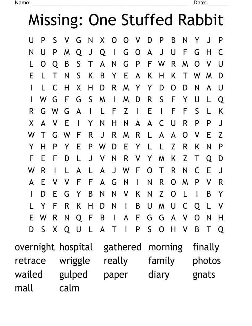 Missing:  One Stuffed Rabbit Word Search