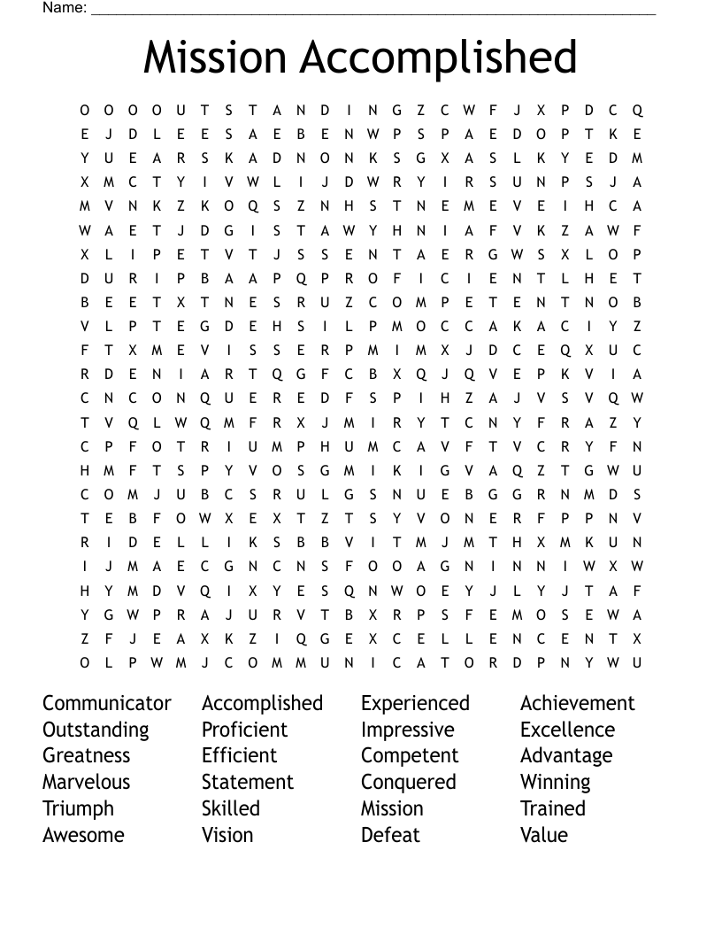 Mission Accomplished Word Search