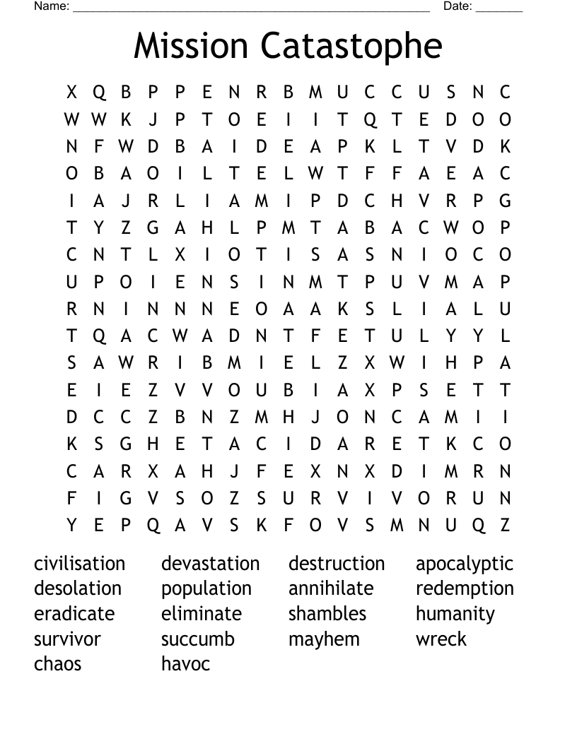 Mission Catastophe Word Search