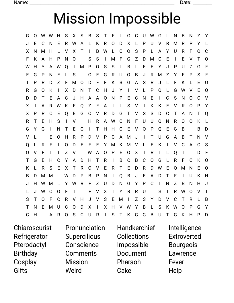 Mission Impossible Word Search