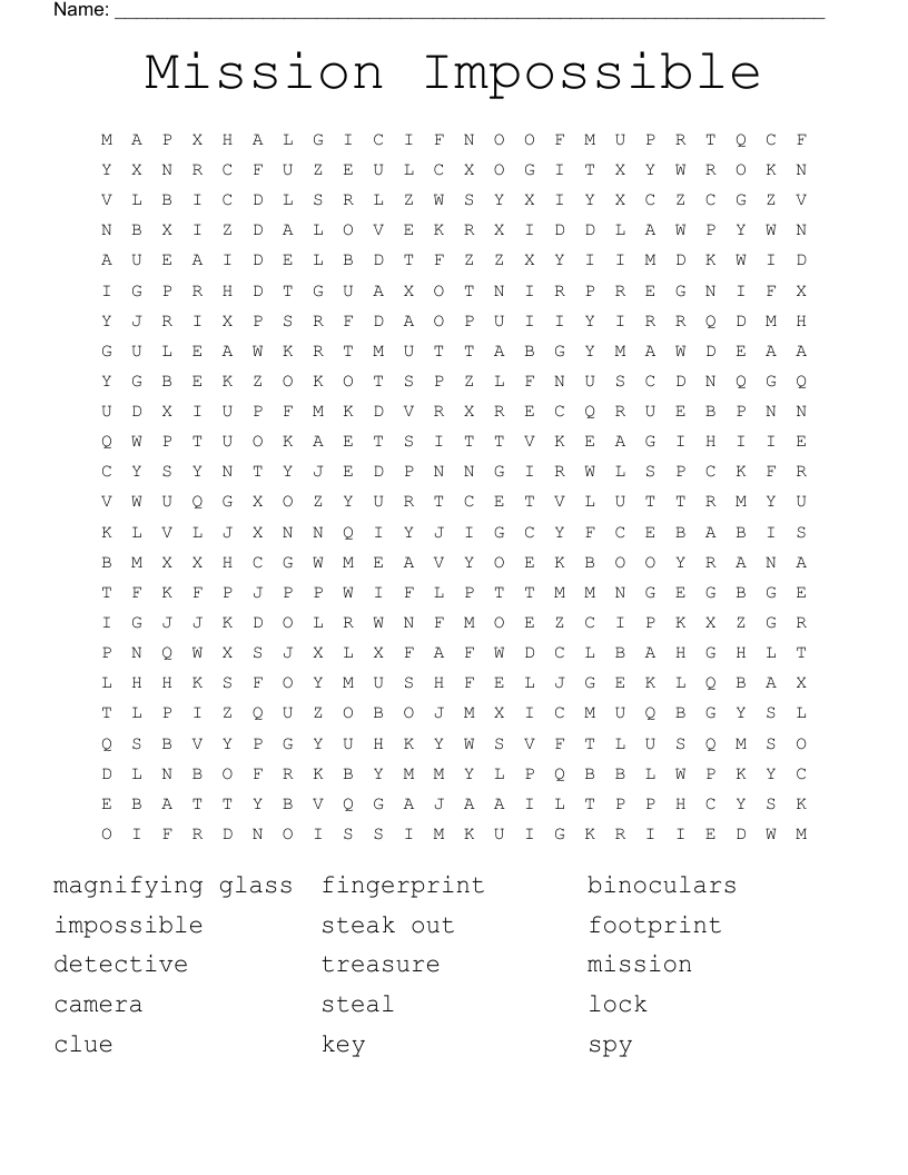 Mission Impossible  Word Search