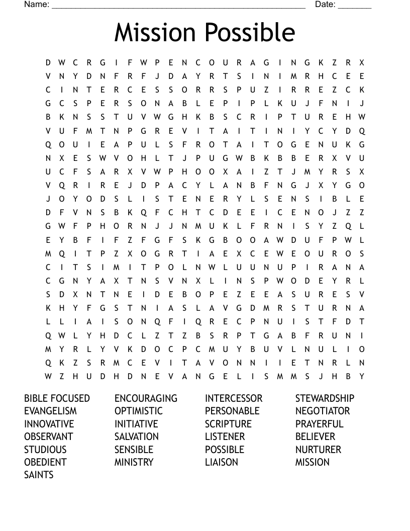 Mission Possible Word Search