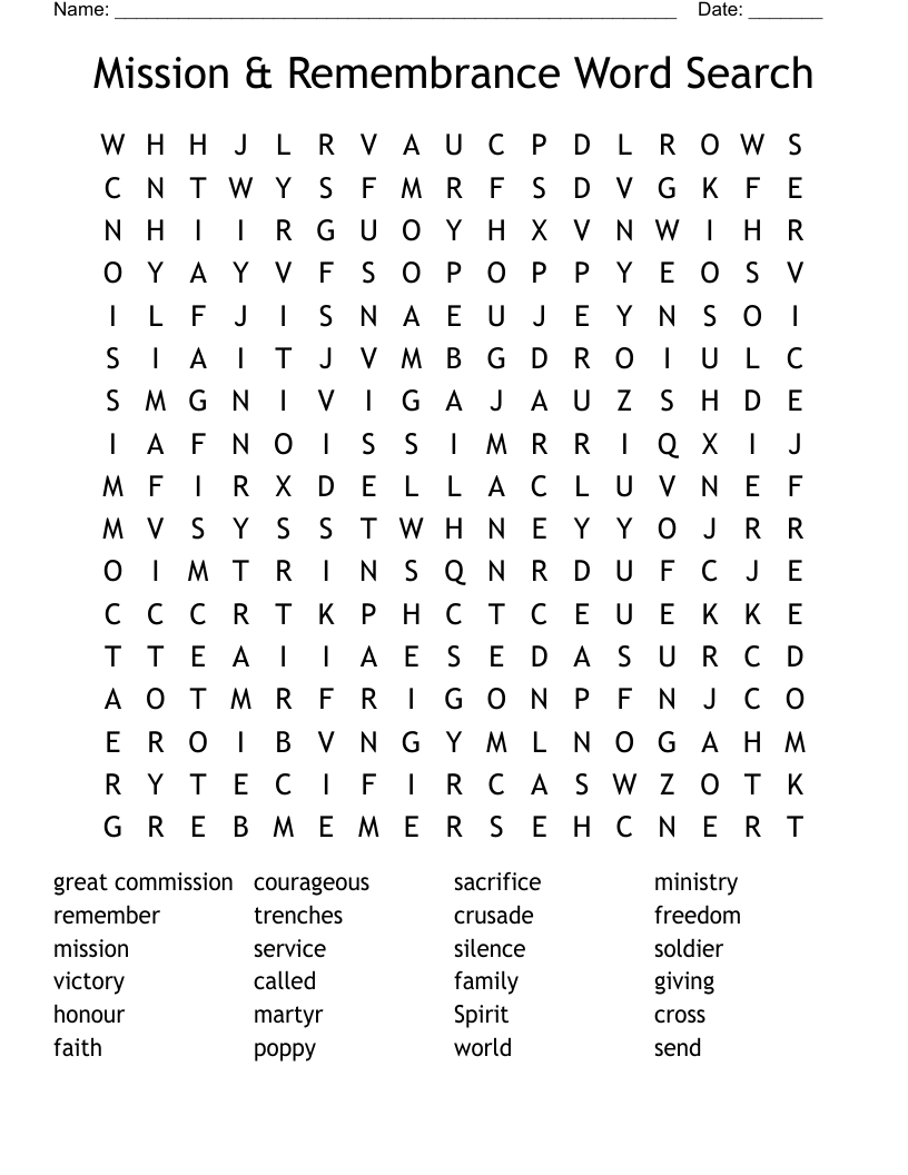 Mission & Remembrance Word Search