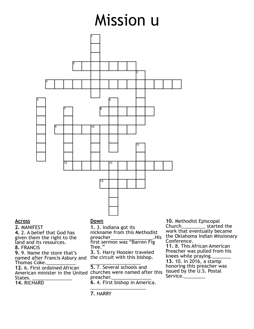 Mission u Crossword