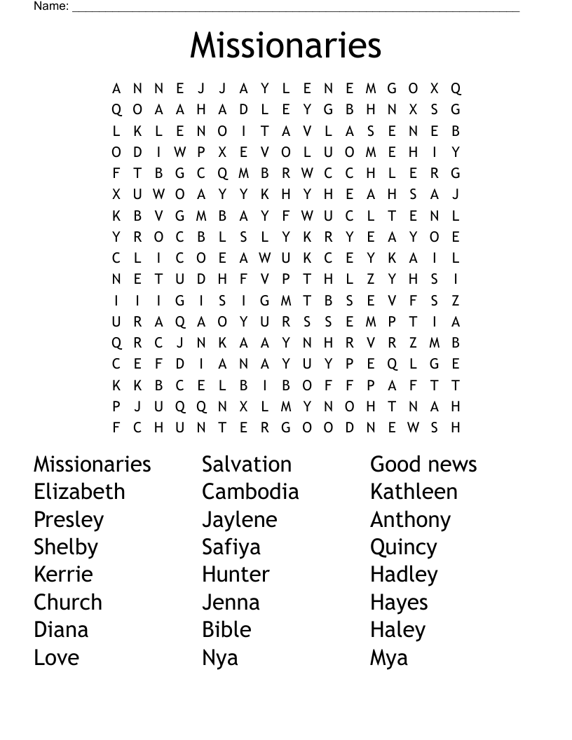 Missionaries Word Search