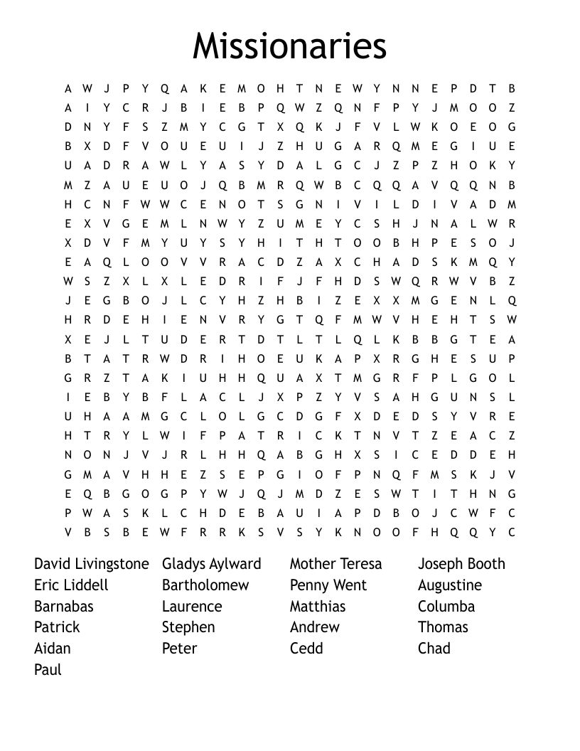 Missionaries Word Search