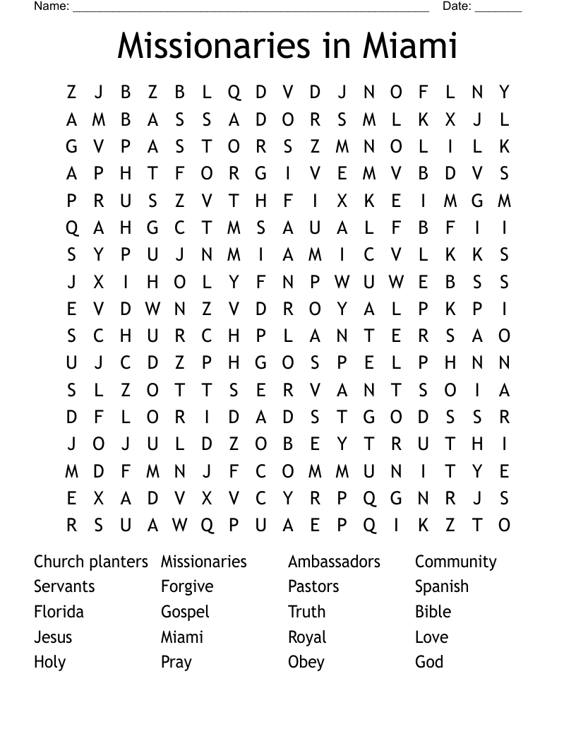 Missionaries in Miami Word Search