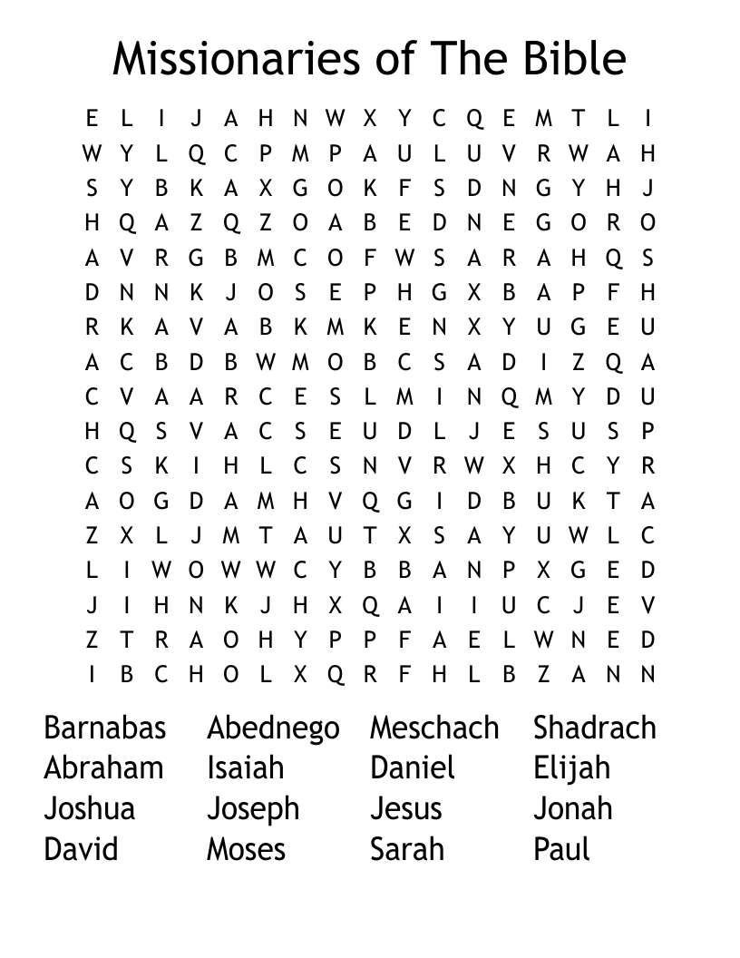Missionaries of The Bible Word Search