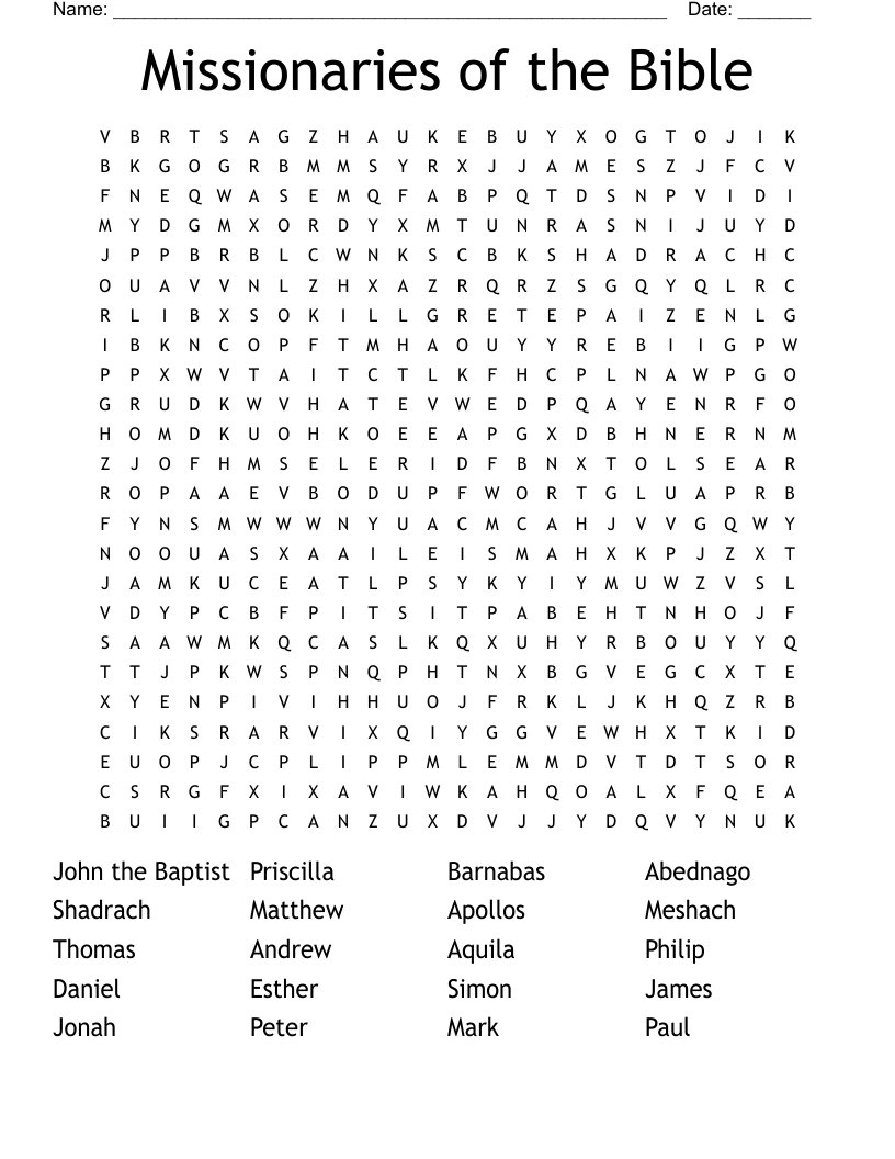 Missionaries of the Bible Word Search