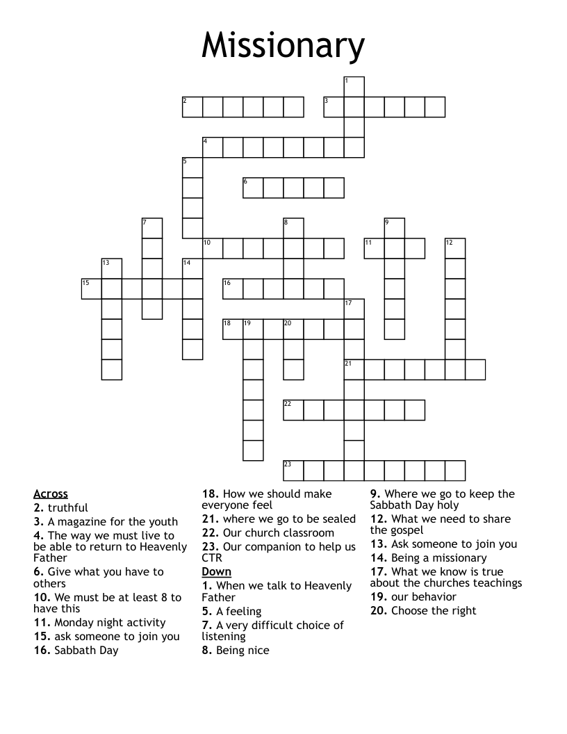 Missionary Crossword