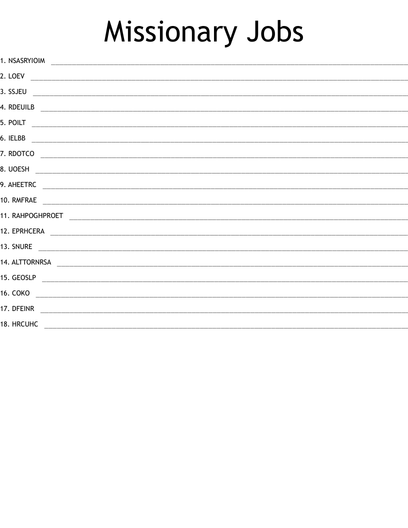Missionary Jobs Word Scramble
