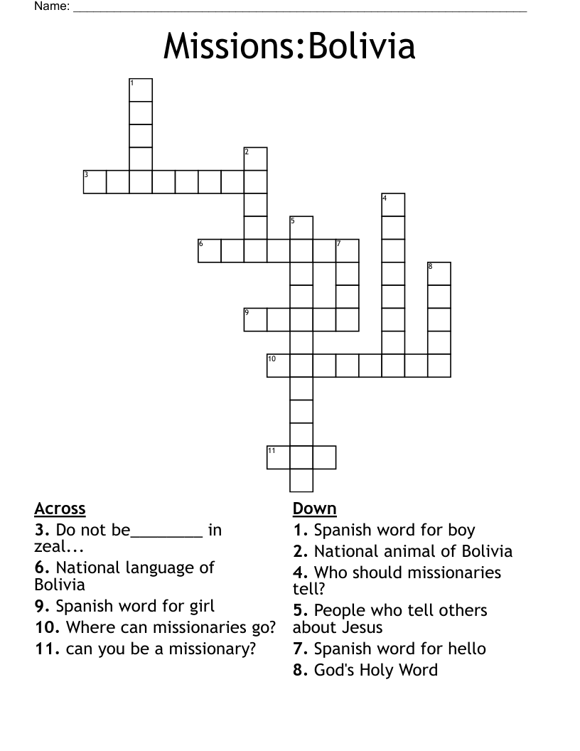 Missions:Bolivia Crossword