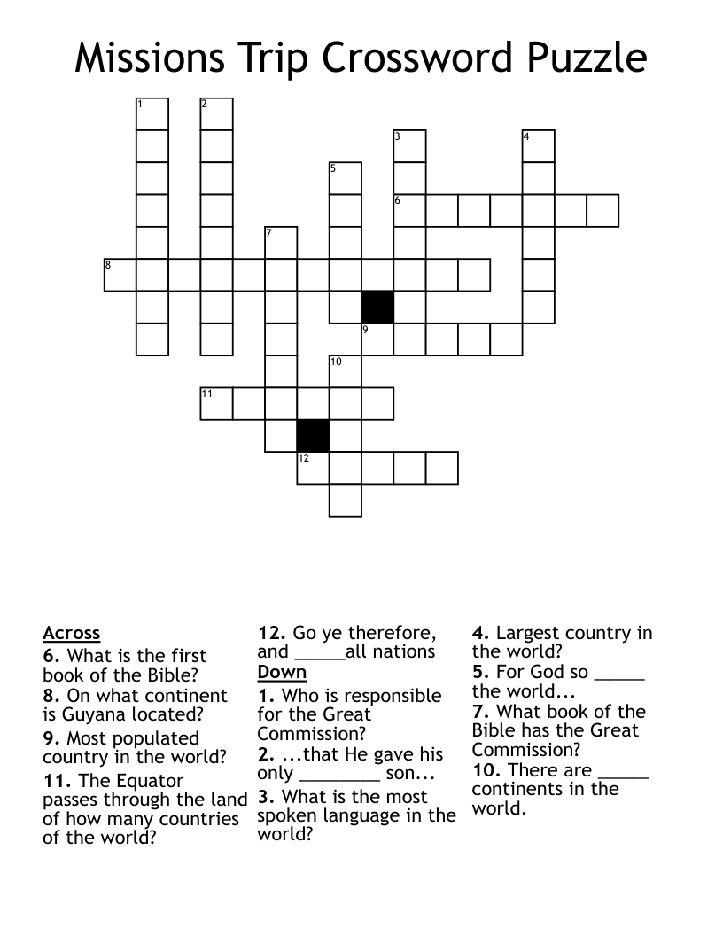 Missions Trip Crossword Puzzle