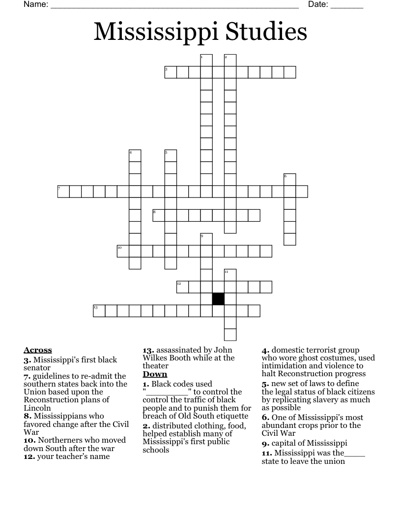 Mississippi Studies Crossword