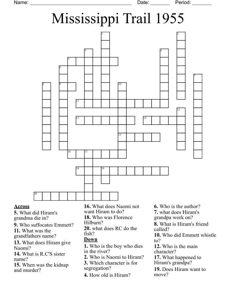 Mississippi Trail 1955  Crossword