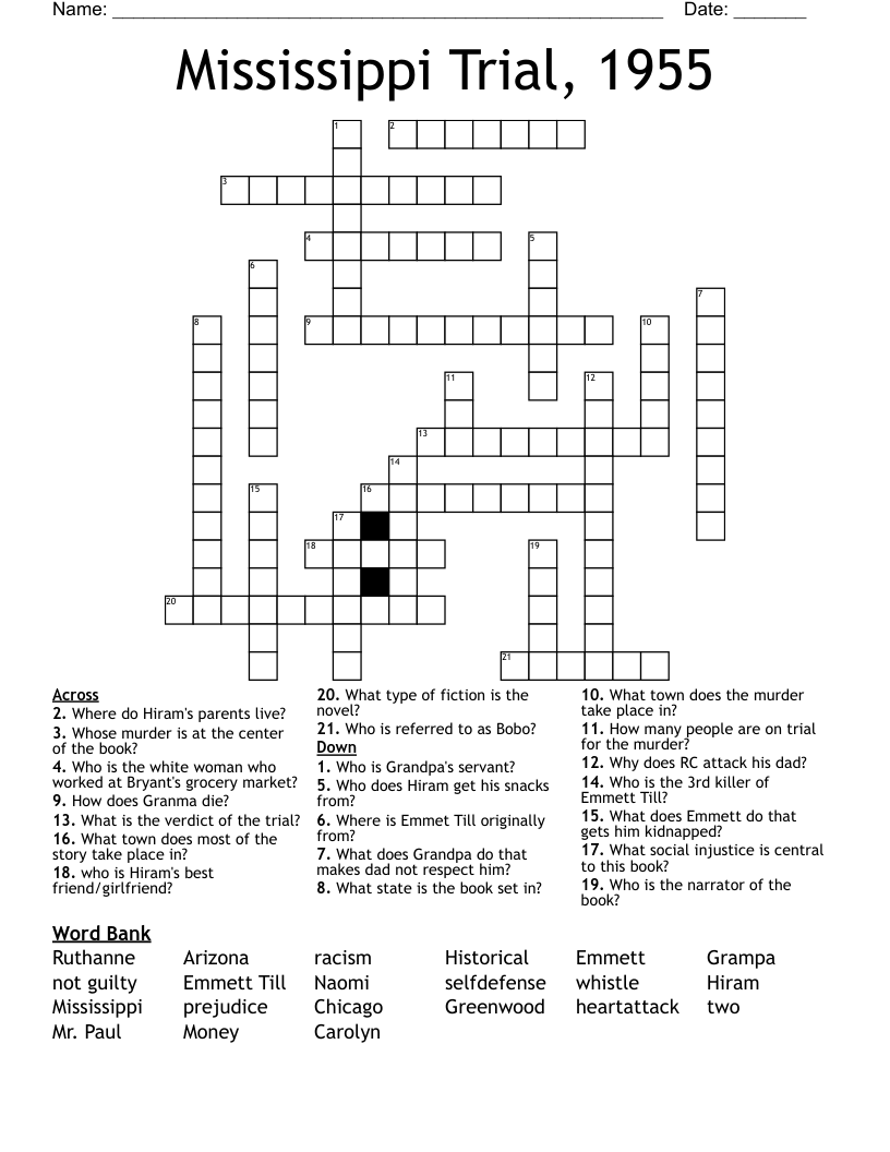 Mississippi Trial, 1955 Crossword