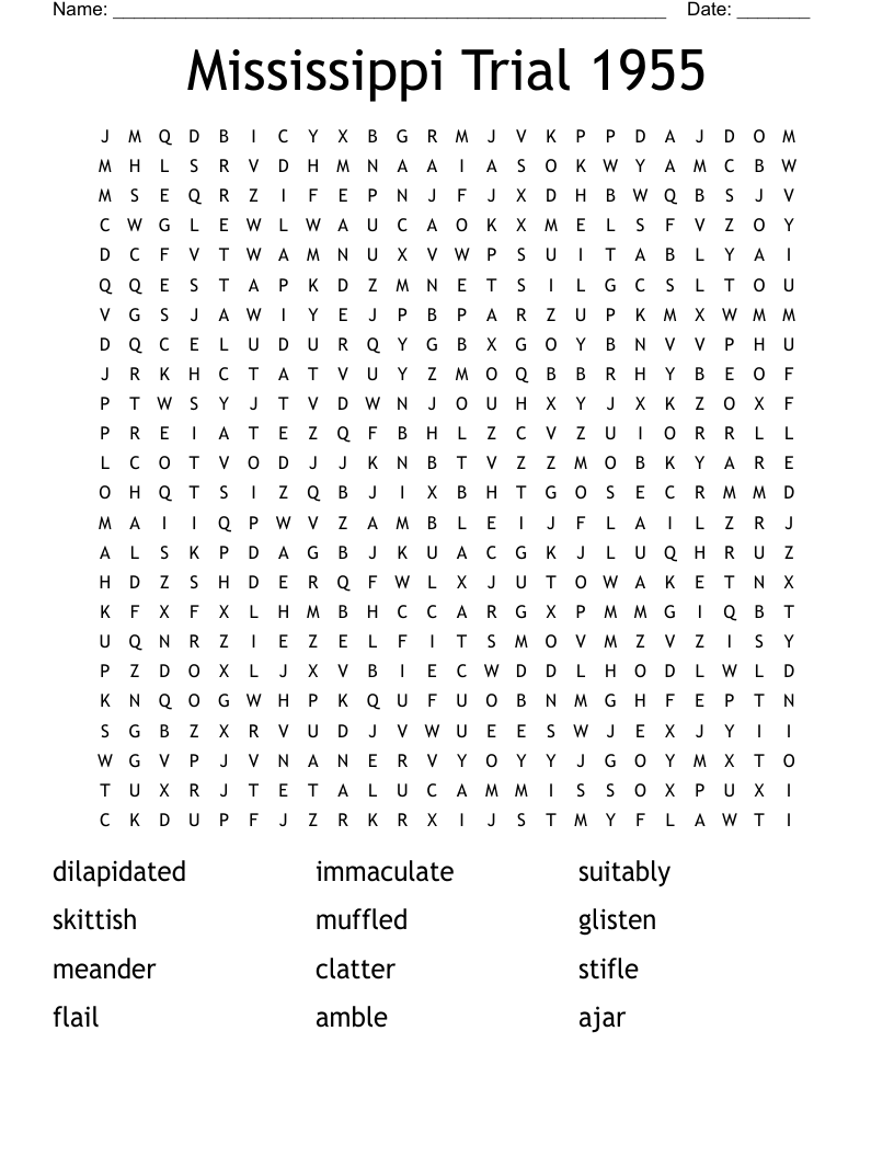Mississippi Trial 1955 Word Search