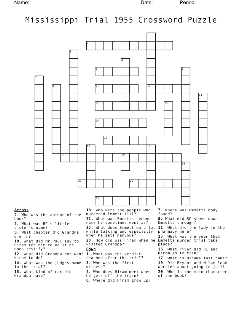Mississippi Trial 1955 Crossword Puzzle