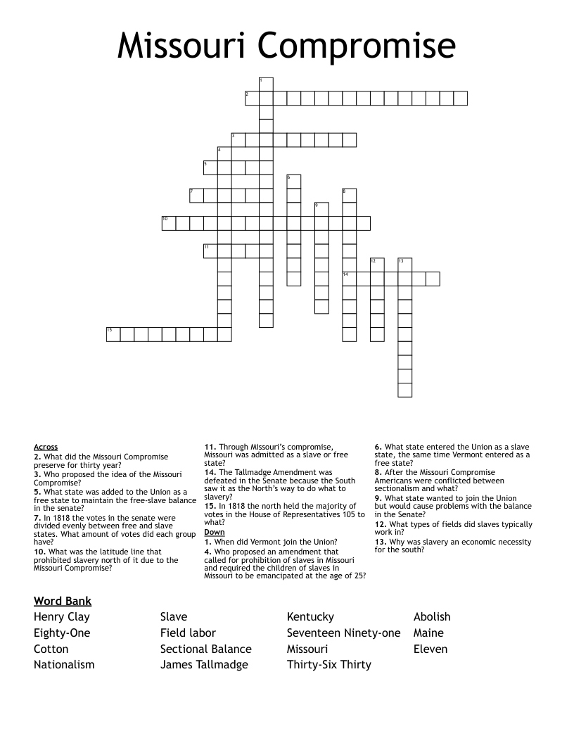 Missouri Compromise Crossword