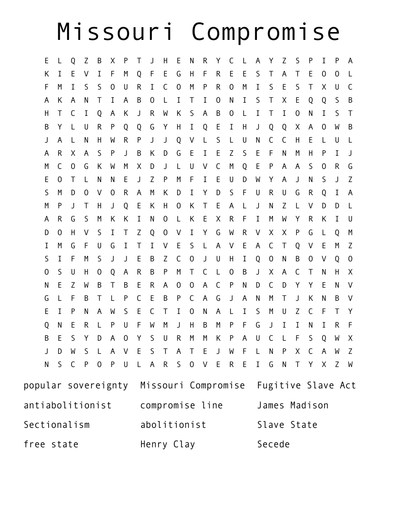 Missouri Compromise Word Search