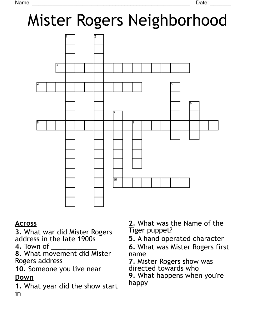Mister Rogers Neighborhood Crossword
