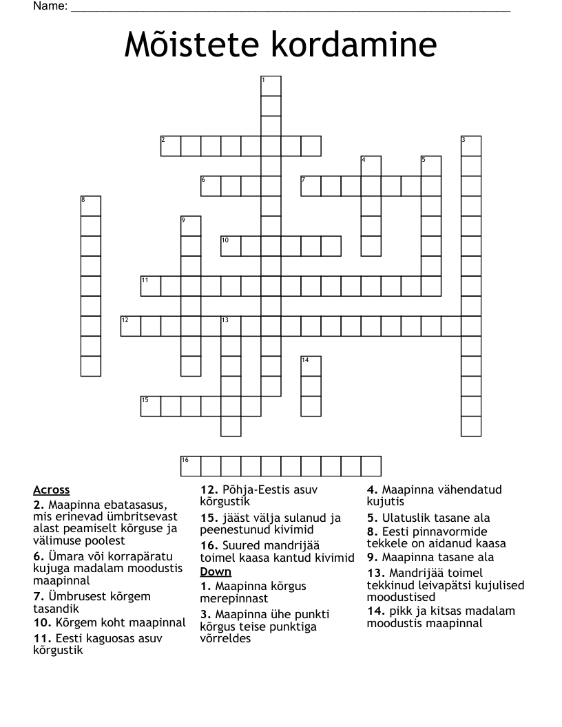 Mõistete kordamine Crossword