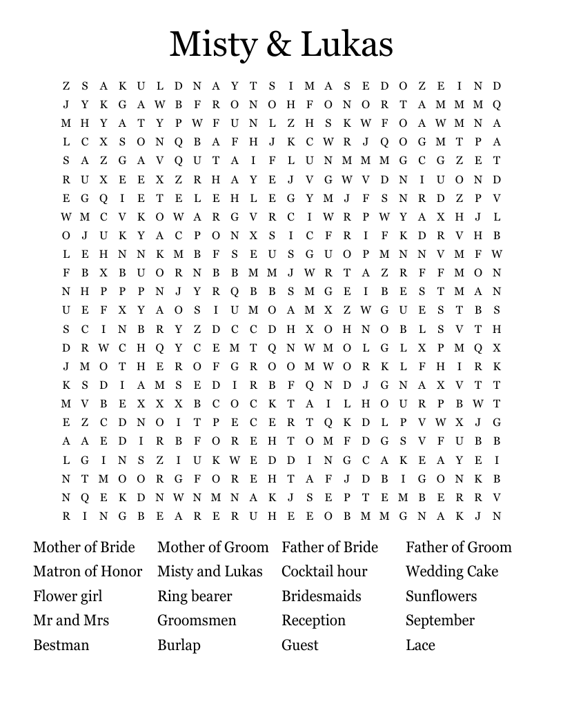 Misty & Lukas Word Search