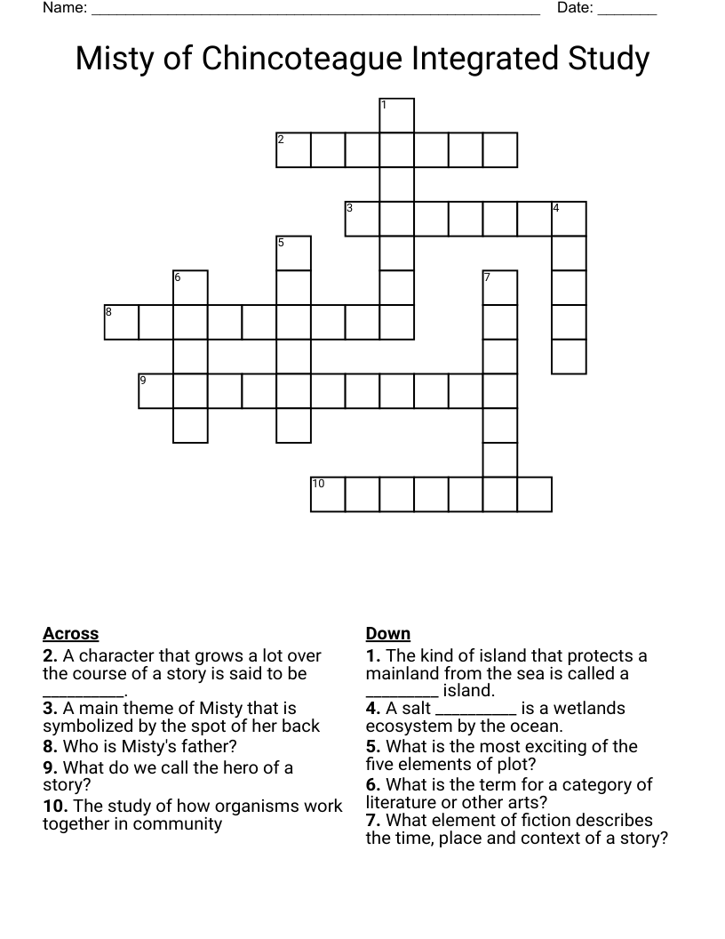 Misty of Chincoteague Integrated Study Crossword