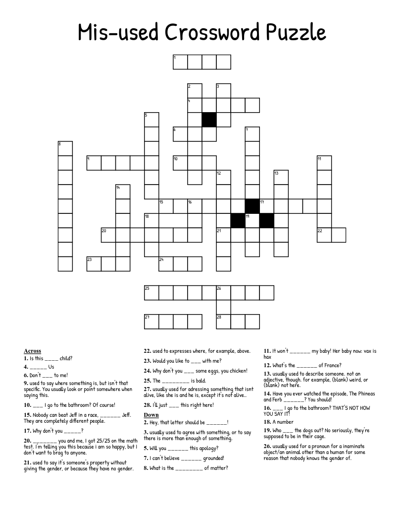 Mis-used Crossword Puzzle