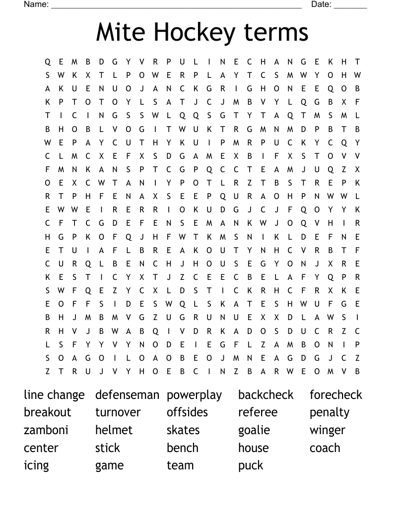 Mite Hockey terms Word Search