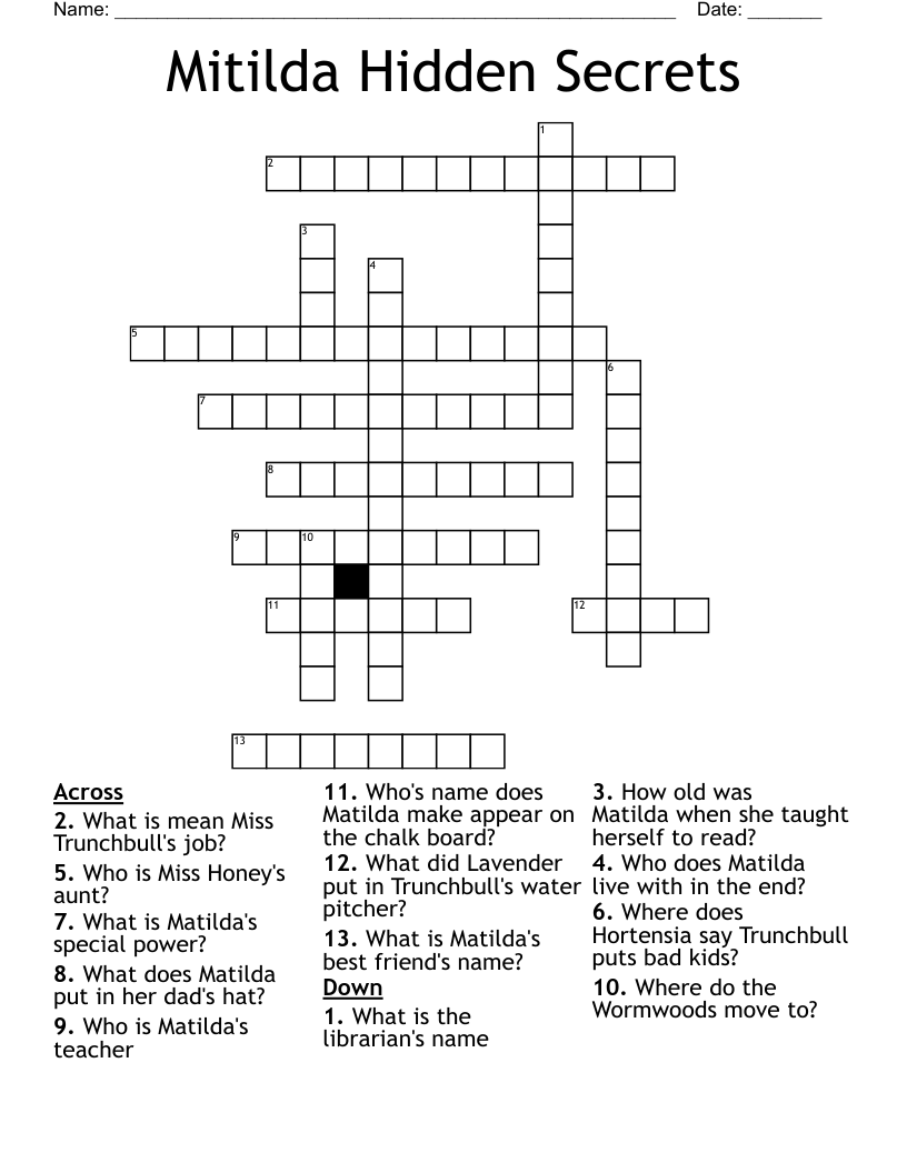Mitilda Hidden Secrets Crossword
